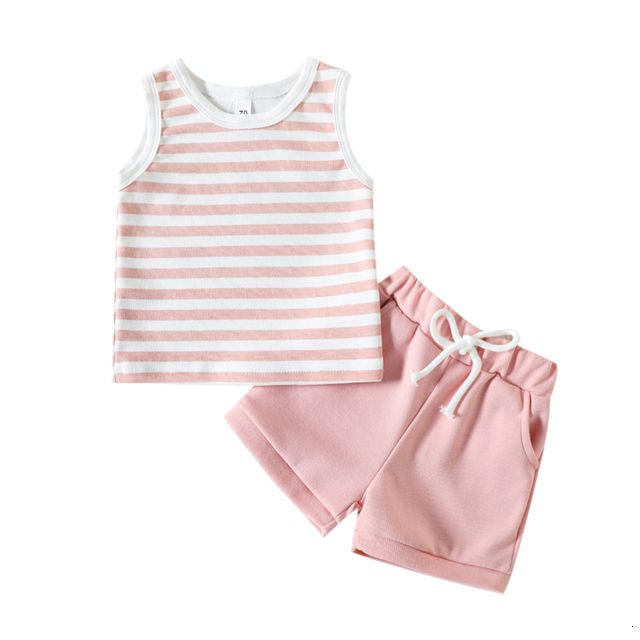 w532 Clothing Sets 2PCS Baby Outfits Summer Infant Girls Boys Vest Shorts Set Clothing Toddler Casual Beach Sports Stripes Tee Short Pants-image-1080196973