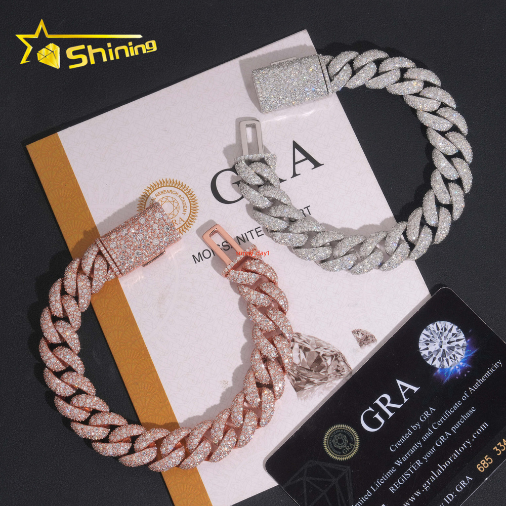 925 Silver Luxury 14mm Mosaic Setting Moissnaite Cuban Bracelet Iced Out Hip Hop Jewelry Custom Bracelet for Men designer