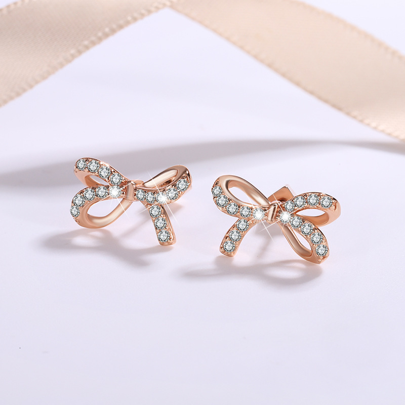 Designer earrings S925 Sterling Silver Moissanite Stud Elegant Fashion Bowknot Diamond Earrings Square Screw Earrings free shipping