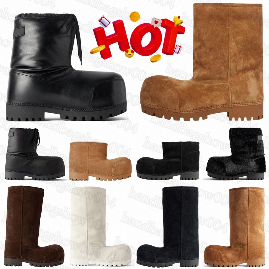 Alaska Low boots designer boot womens winter botte Fur High Nylon Ski bottes Autumn booties Leather Fluffy Furry Black White Brown women platform sn