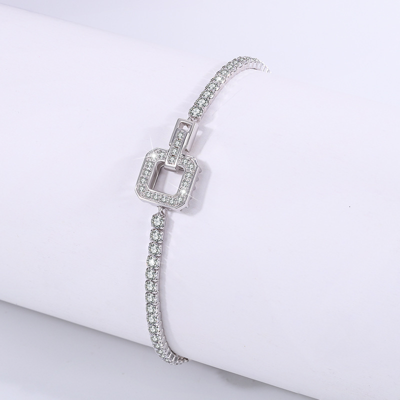 Women's designer Moissanite bracelet S925 Sterling Silver Light Luxury Elegant Women's Square Buckle Bracelet Silver Bracelet free shippin