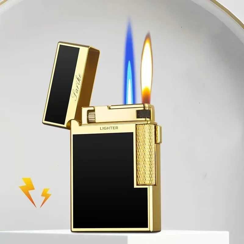 2025 Metal Double Flame Butane Lighter Creative Plasma Arc Lighter Jet Flame Windproof Cigarette Lighter Smoking Accessories C251016-image-1080225273