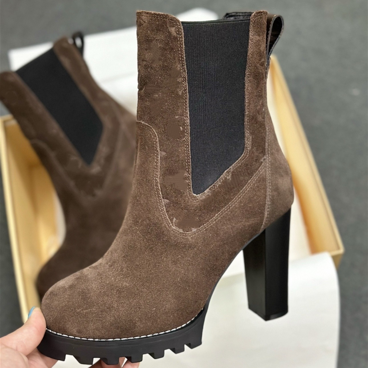 Fashion platform boot Designer High Heel boot for Womens Ankle Martin boot Luxury Wedge shoe Chunky Heel Leather canvas booties Motorcycle winter sp