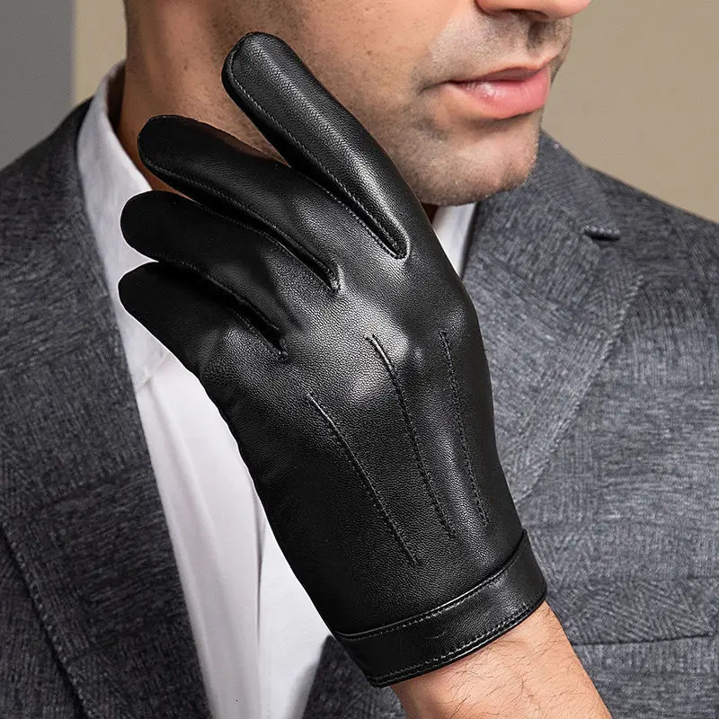 Spring Gloves Men Real Leather Touch Screen Black Sheepskin Thin Warm Driving 251011