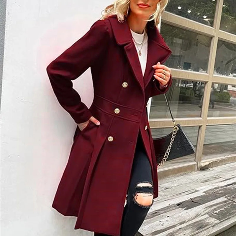 Winter Woolen Trench Coat Skirt Double Breasted Flip Lapel Lined Jacket Warm Street Outerwears Womens Clothing 251015 44