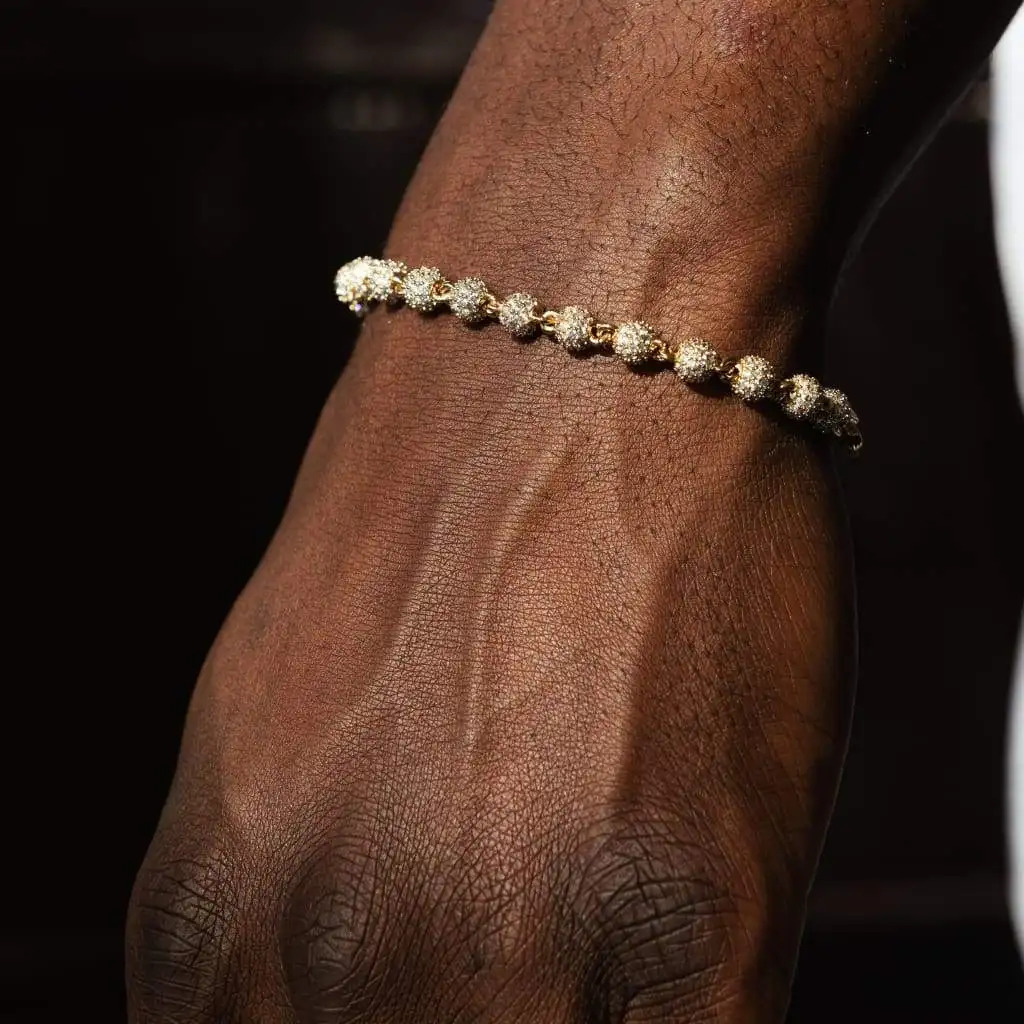 Gros glacé Bling Hip Hop Rock hommes bijoux Micro pavé CZ boule lié Bracelet de perles 251011