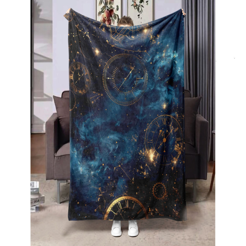Spring and summer flannel blanket, small blanket, digitally printed cosmic starry sky pattern, nap blanket-image-1067865057