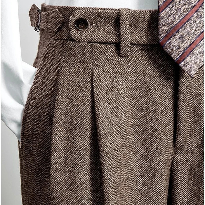 2025 Men Clothing Retro Autumn Winter Long Wool Tweed Male High Waist Warm Trousers Mens Loose Straight Suit Pants F319 251015 44