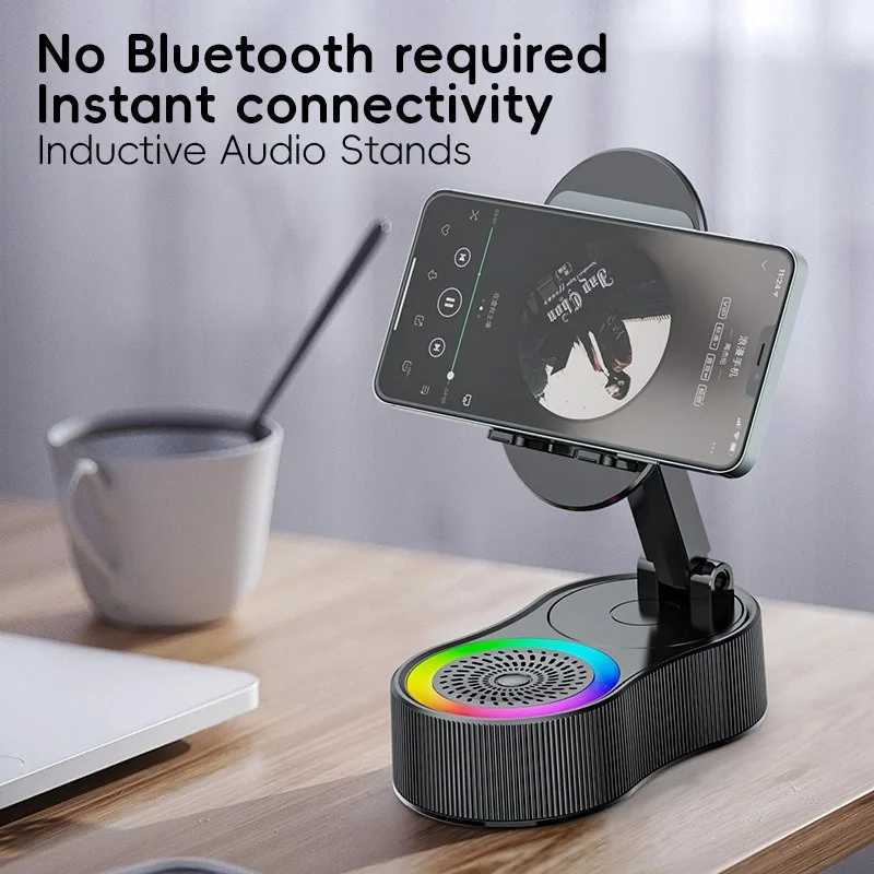 Portable Smart Induction Speaker Mobile Phone Holder Adjustable RGB Light Wireless Bluetooth Speaker Phone Reverse Charging J251116-image-1080145485