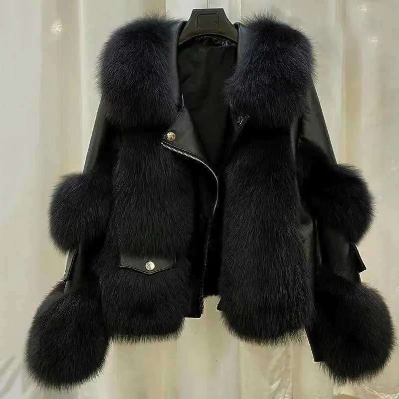 2025 Winter New Fashion Imitation Fox Fur Short Young Coat Fashion Temperament Motorcycle style fur Coats Warm Female Parkas H260918