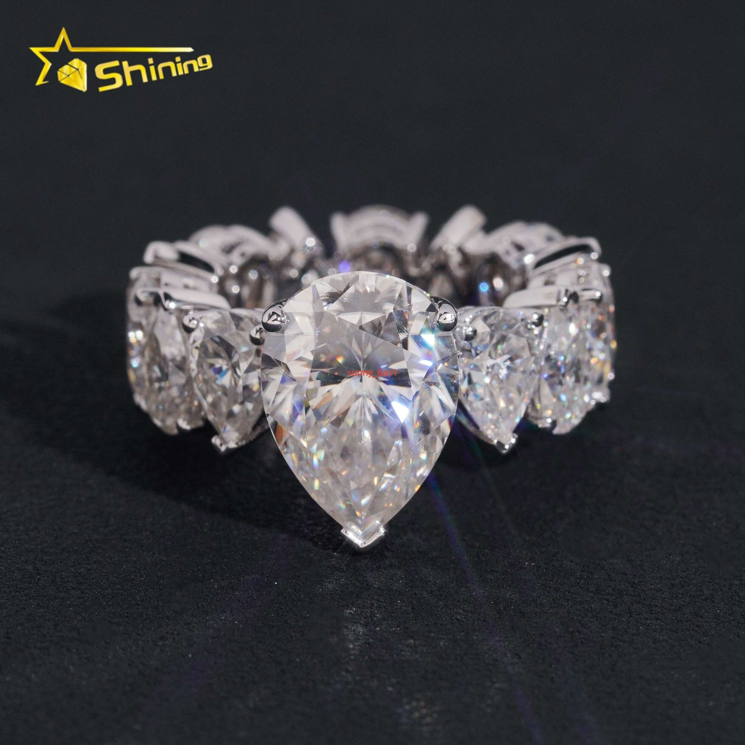 Fine Jewelry Hip Hop Style Pass Diamond Tester 10k Solid Gold 6ct Pear Shape Moissanite Ring Designer