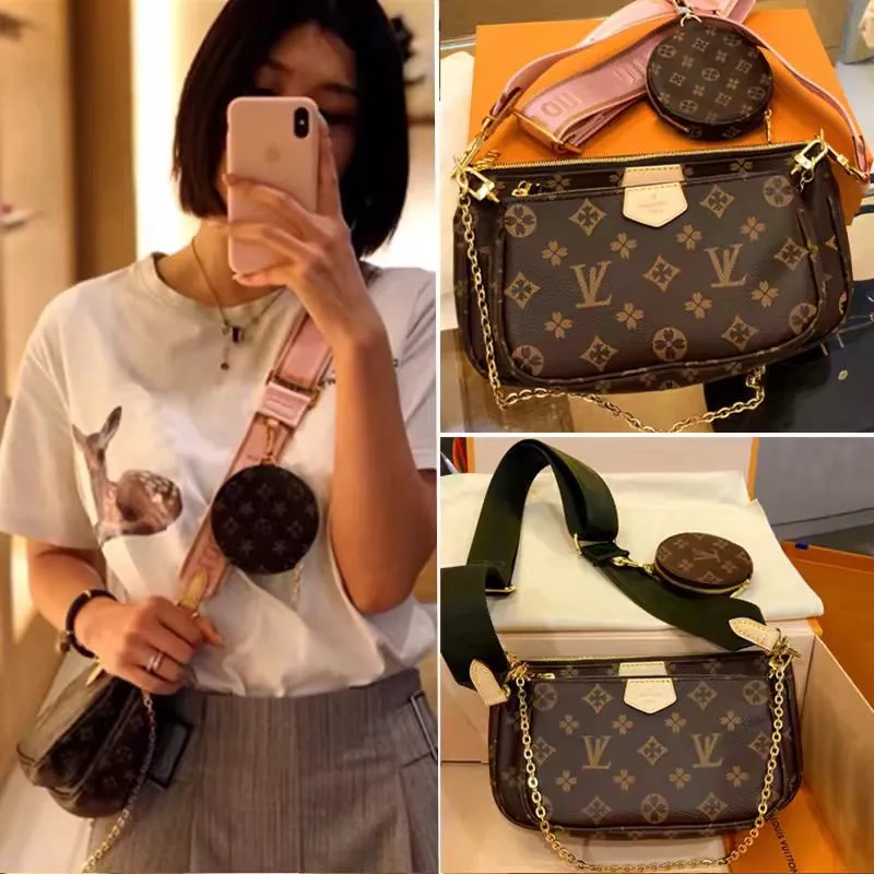Designers POCHETTE 3 pcs/set Wallets Women embossing Leather Handbags Luxurys Womens Messenger Chain Shoulder Bag Clutch Crossbody Purse With Box 12