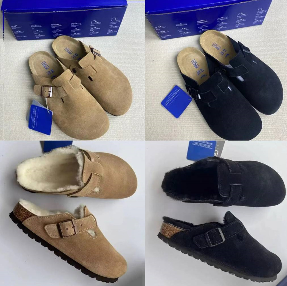 Sandals Boston clogs big Shearling slippers winter slides soft footed platform german Slipper Fur Suede Leather Slippers nubuck wood cork bostonC