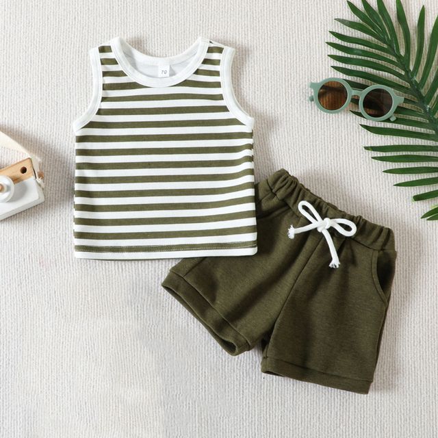w528 Clothing Sets 2PCS Baby Outfits Summer Infant Girls Boys Vest Shorts Set Clothing Toddler Casual Beach Sports Stripes Tee Short Pants-image-1080191768