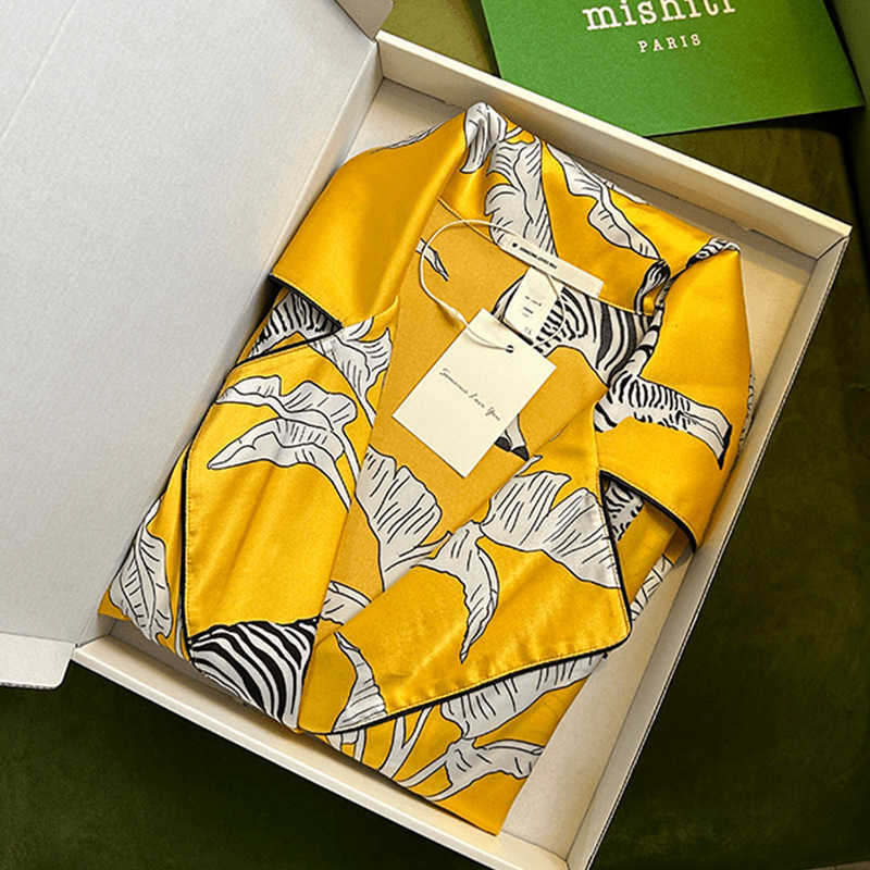 Luxurious home clothing Designer Light Luxury Trendy Brand Ins Style Banana Leaf Zebra Ice Silk Pajamas for Women abc Y251016 S251030-image-1082426264