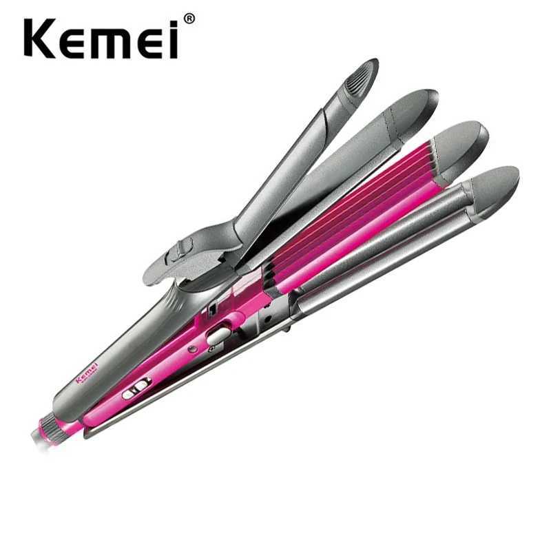 Kemei 4 in 1 Hair Straightener Crimper Hair Wand Curler Flat and Curling Iron Women Hair Styling Waver Adjustable Temperature J251116-image-1080213765