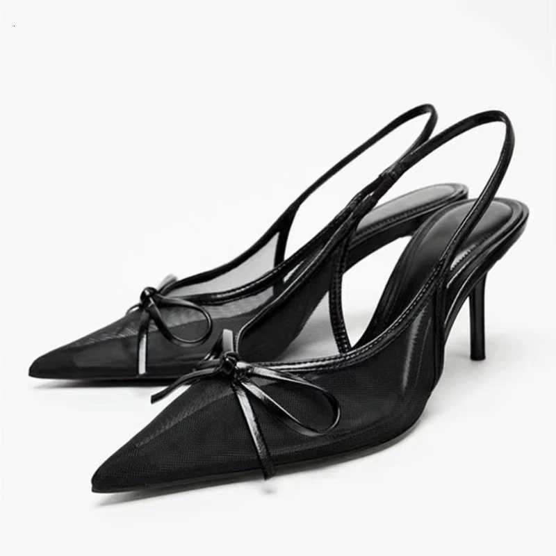 Higher Quality Mesh Bow Tie Designer Brand Sandals Women Sexy Pointed Toe Back Strap Thin High Heels Elegant Comfort Office Shoe Z251015