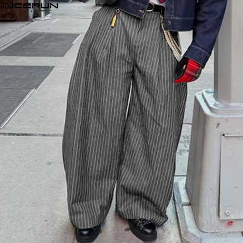 INCERUN Mens Wide Leg Striped Joggers Oversize Button Casual Trousers Men Streetwear 2025 Fashion Loose Long Pants S5XL 251015 35