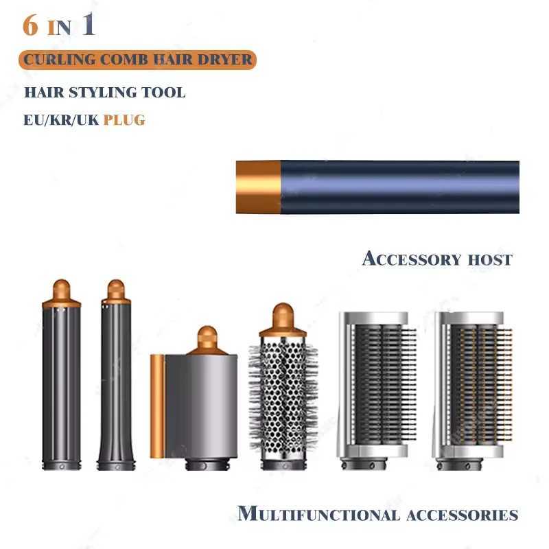 6 in1 Multi Hair Styler Curling Iron Professional Hair Straightener Curling Barrel Brush Hair Dryer Salon Hair Styler Tool J251116-image-1080216992