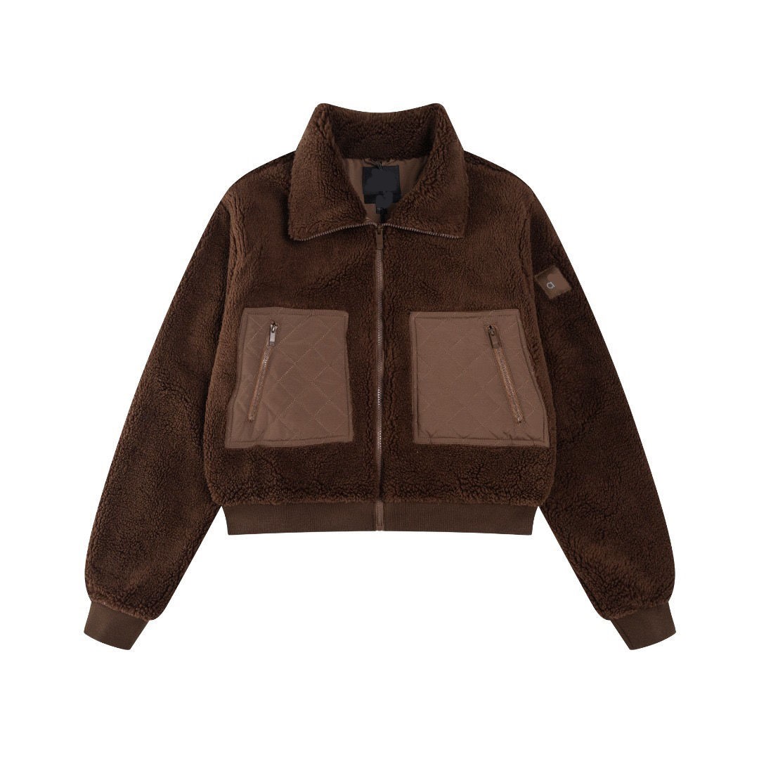 Women new fashion designer autumn winter warm faux lamb fur logo letter appliqued casual sports wear jackets coats parkas SMLXL