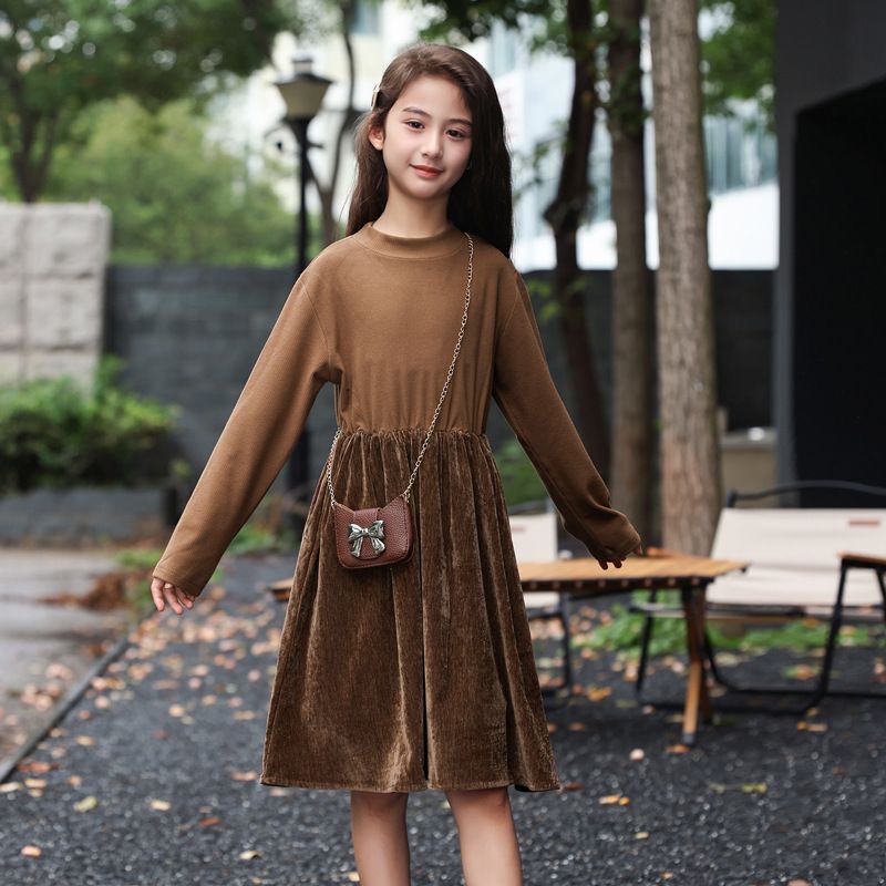 D470 Korean style girl&#039;s skirt new round collar mesh children&#039;s big fat kid loose small and medium-sized long autumn and winter dress-image-1080396849