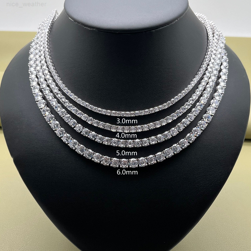 Customized Trendizable 925 Sterling Silver Tennis Chains 3mm 4mm 5mm 6mm Moissanite Moissanite Tennis Necklace for Weddings Parties Engagement
