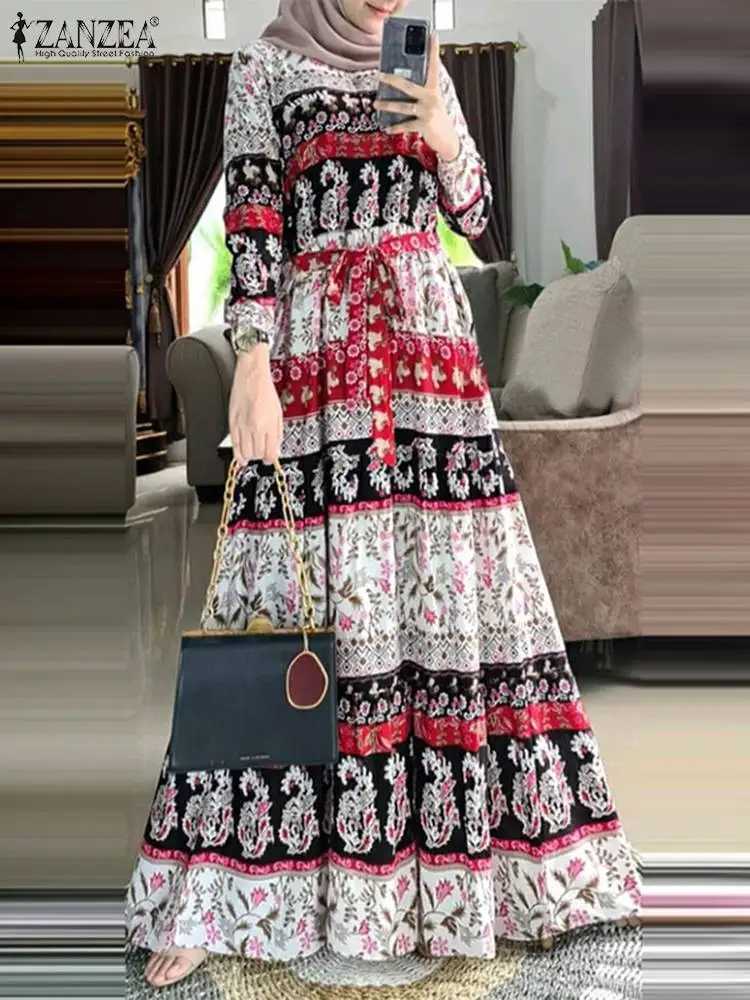 ZANZEA Bohemian Muslim Abaya Women Elegant Robe Stylish Floral Printed Maxi Dresses Casual Loose Ramadan Vestidos Kaftan 2024 W251016-image-1080241172