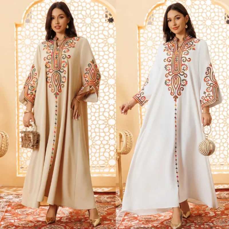 Ramadan Muslim Womens Embroidered Loose abaya Dresses For Women Gala Morocco Dubai Elegant Casual Kaftan W251016-image-1080239236