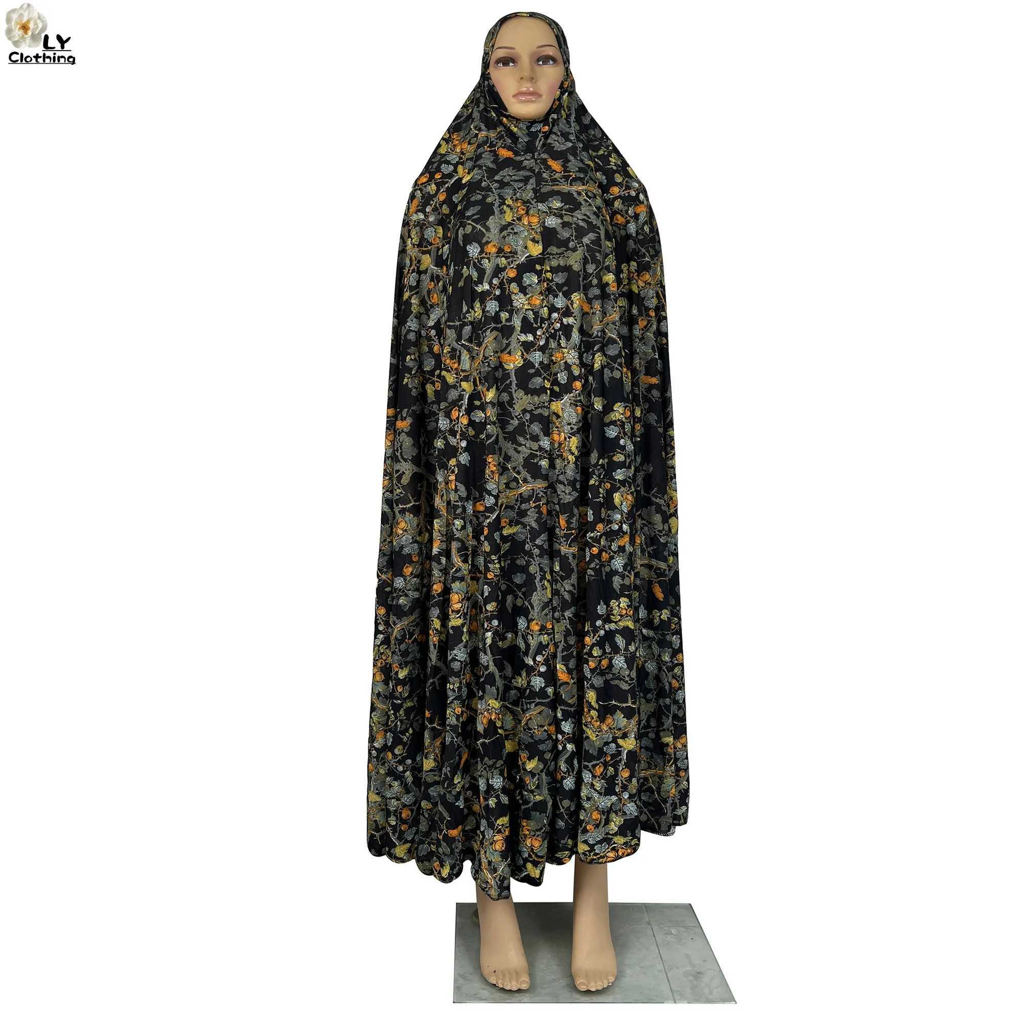 Muslim Ramadan Womens Hooded Abaya Kaftan Femme Dress With Hijab Floral Prints Dubai Saudi Robe TurkeyAfrican Prayer Garment W251016-image-1080239347