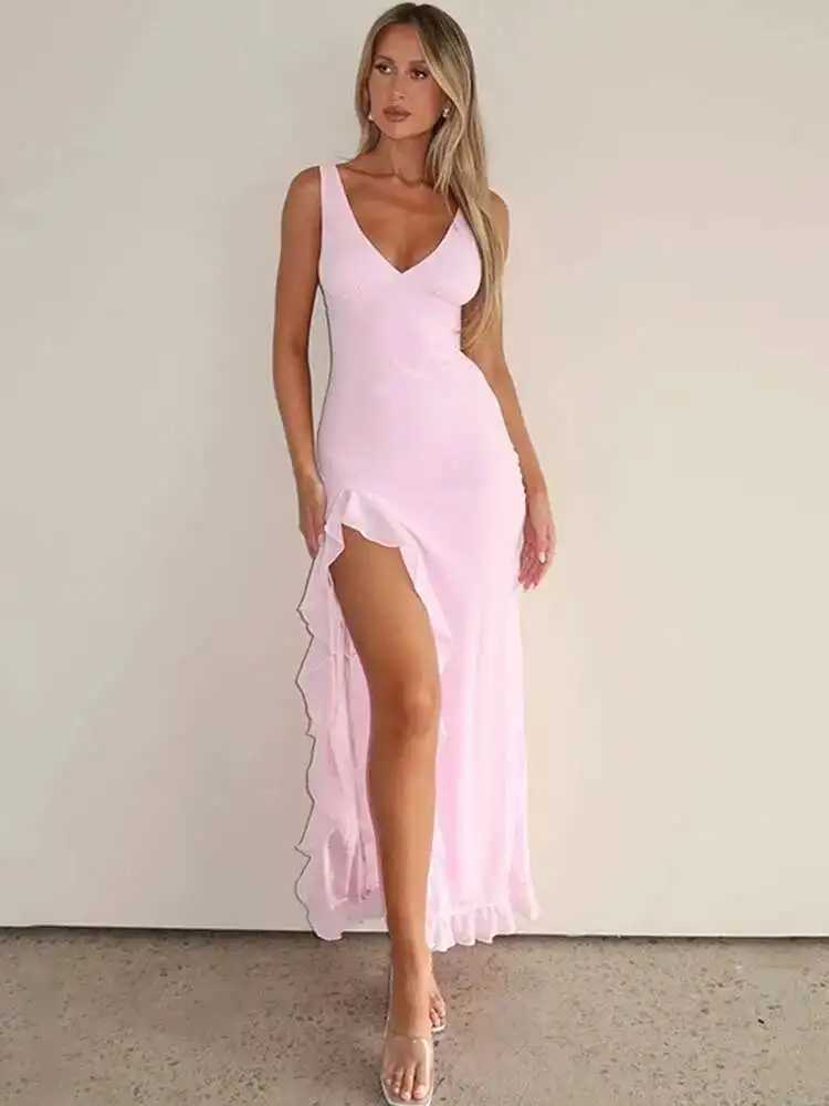 Avrilyaan Ruffle High Split Sexy Dress Women 2024 Robes Elegant Evening Summer Dress Backless Party Long Midi Dress Vestidos W251016-image-1080241133