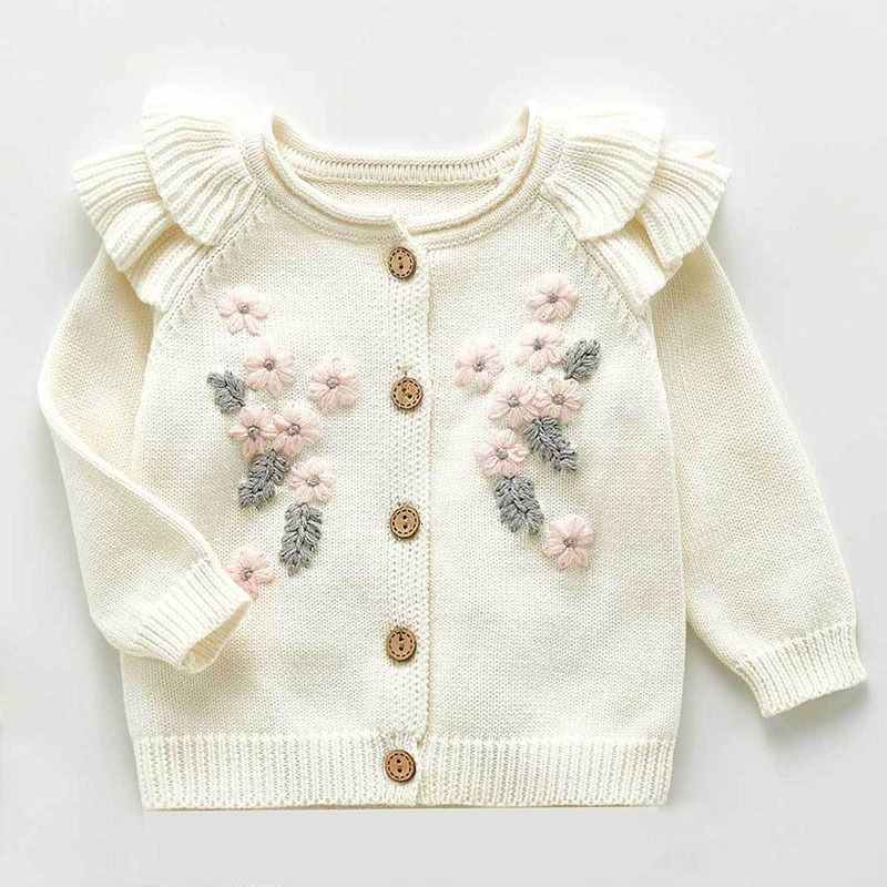 w535 Clothing Sets Spring Autumn Infant Baby Girls Knit Long Sleeve Flower Coat Braces Rompers Clothing Sets Kids Girl Suit Clothes 0-3Yrs