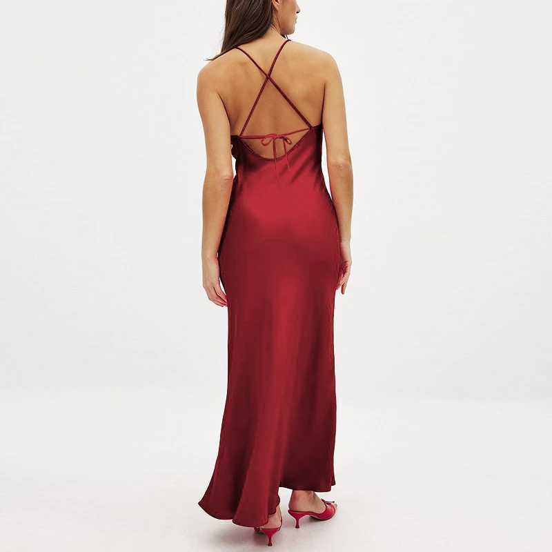 Retro Christmas Red Sexy VNeck Backless Long Dress For Women New Arrival Elegant Summer Sleeveless Evening Party Dresses W251016-image-1080240638