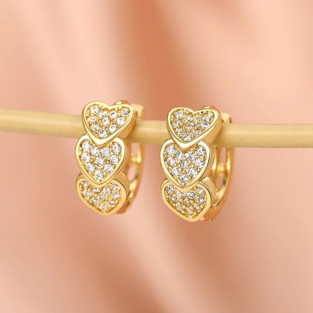 Gold earringsColor Heart Hoop Earrings Full Paved Dazzling CZ Dainty Exquisite Women's Ear Earrings Bridal Wedding Jewelry free shipping