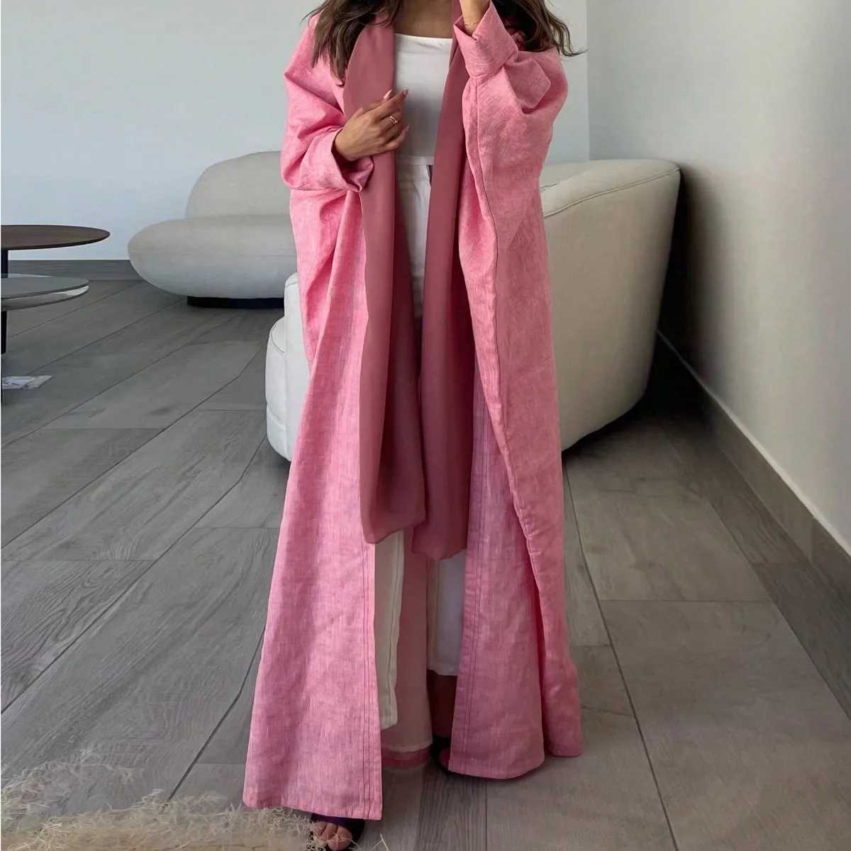 Full Sleeve Solid Loose Abaya Muslim Women Open Front Abayas Casual Kaftans Maxi Dresses Jilbabs MiddleEast Ethnic Clothing W251016-image-1080241249