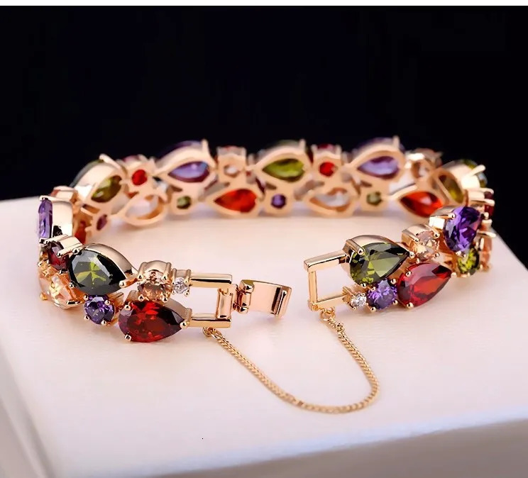 designer bracelet women luxury jewelry gold mens bracelet Rose Gold Color My Mona Lisa Multicolor CZ stones Big Crystal Charm Bracelet Chic Bangl