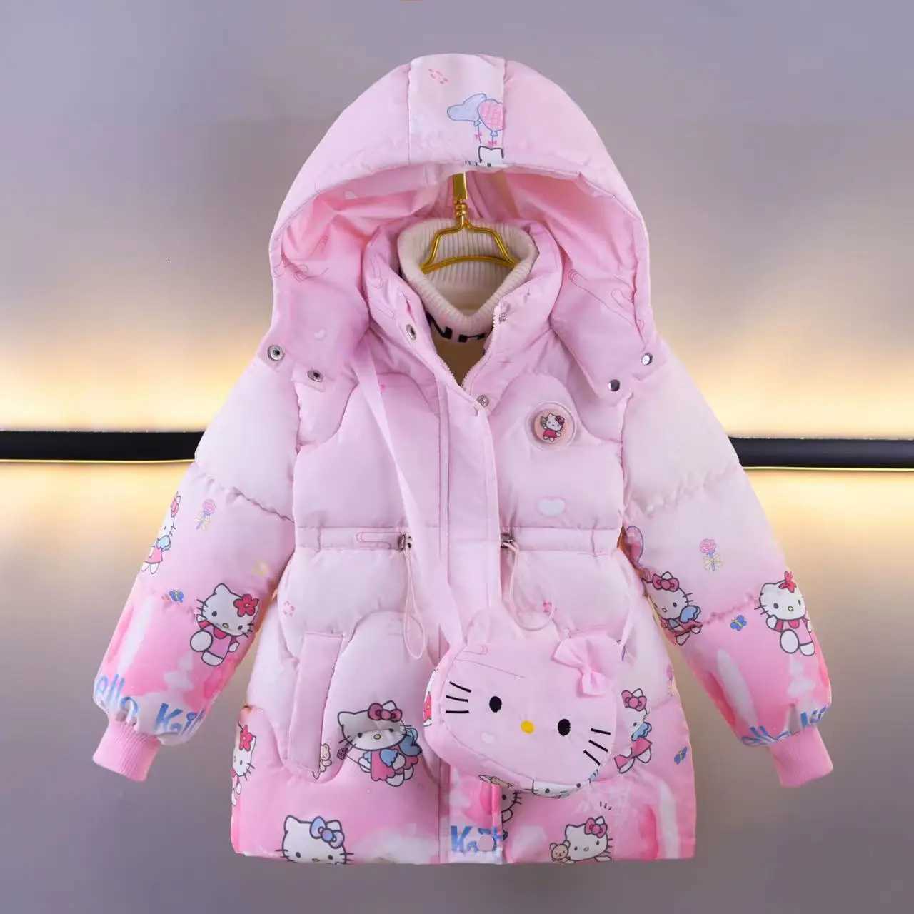 Baby Girl Outerwear New Winter Children Cartoon Hello Kittys Printed Plush Thick Warm Princess Coat Zipper Hooded ParkaBag Gift Y251017-image-1080321358