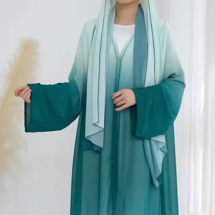 Gradient Color Abayas for Women Muslim Hijab Dress Dubai Kaftan Ka Eid Kimono Open Abaya Jalabiya Ramadan Caftan Robe W251016-image-1080240627