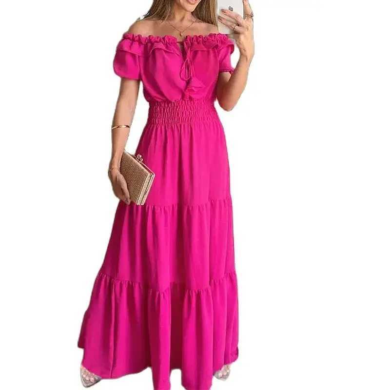 Women Fashion Ruffle Onepiece Collar Dresses New Stretch Elasticated Waist Dress Female Commuter Casual Party Floorlength Gown W251016-image-1080241245