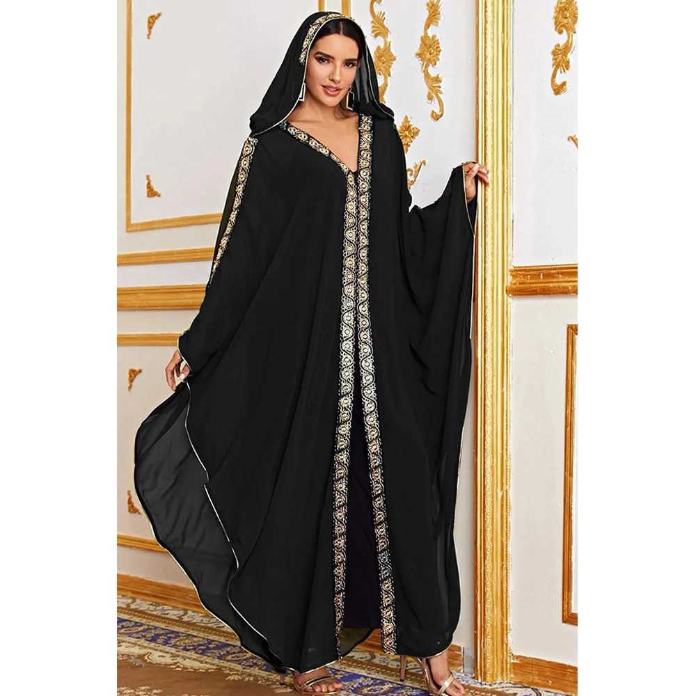 Abaya Morocco Kaftan Dubai Hooded Maxi Dress Bat Sleeve Farasha Kaftan Muslim Women African Open Kimono Boubou Evening Long Gown W251016-image-1080241329