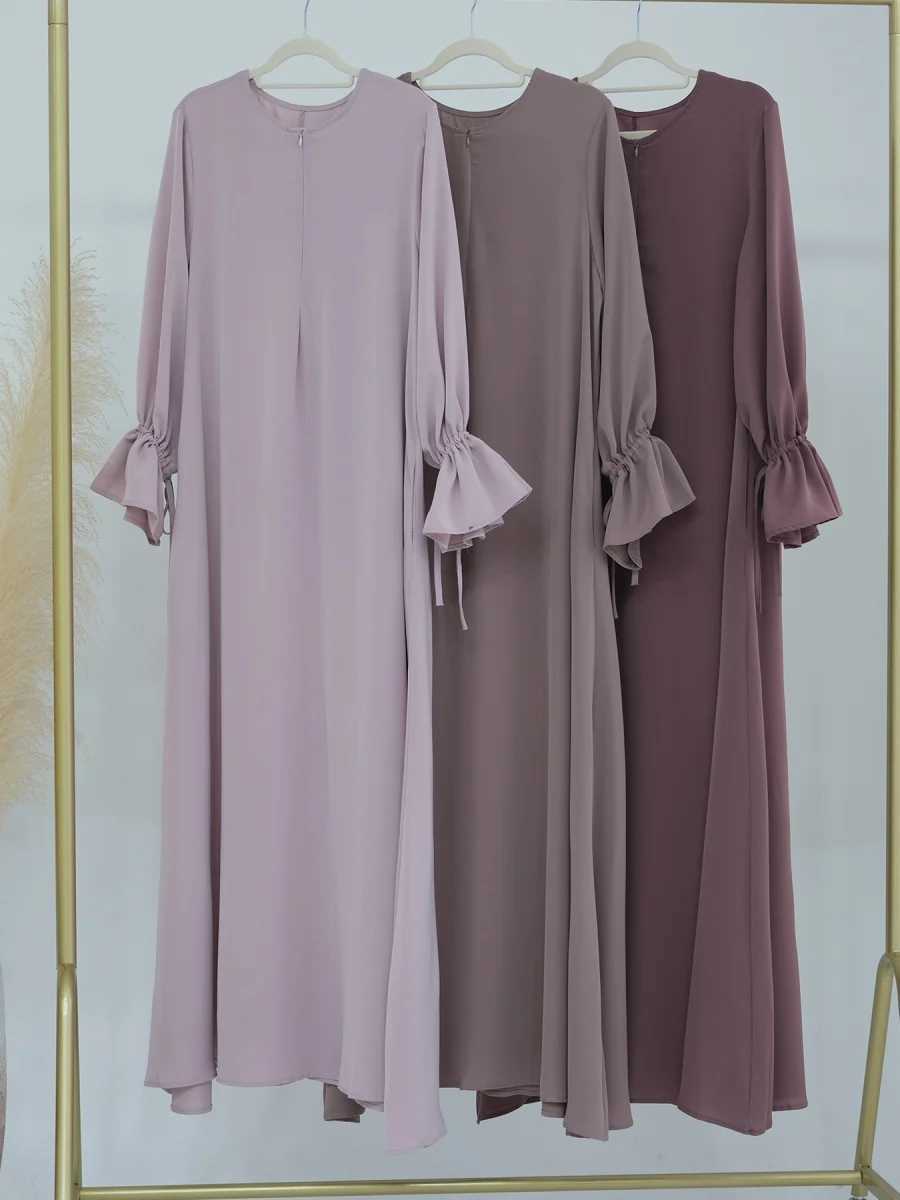 Muslim Women Trkiye Dubai Abaya Drawstring Horn Sleeve Long Dress Modest Robe Kaftan Femme Evening Maxi Dresses Islam Clothing W251016-image-1080240895