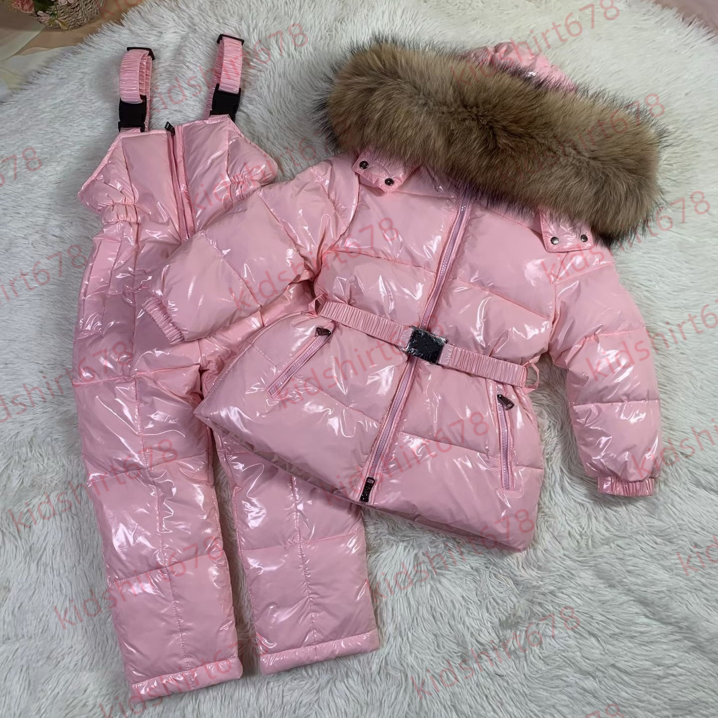 Kids designer clothes M Embroidered badge Winter Down C letter print Jacket Hoodie Christmas Cotton JacketPants Set Belt Style Girl and Boy Winter B