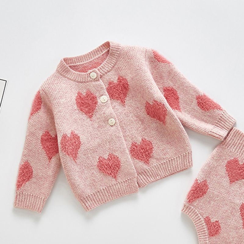 w539 Clothing Sets Spring Autumn Infant Baby Girls Knit Long Sleeve Flower Coat Braces Rompers Clothing Sets Kids Girl Suit Clothes 0-3Yrs-image-1080387200