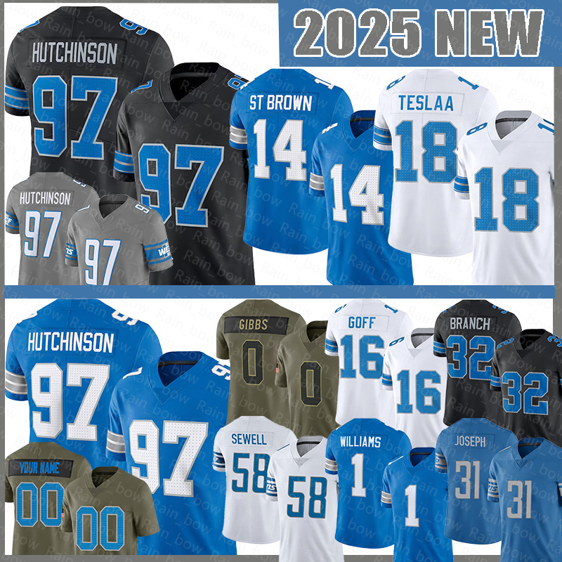 14 Amon-Ra St. Brown Football Jerseys Jared Goff Jahmyr Gibbs Isaac TeSlaa Brian Branch Jameson Williams Penei Sewell Barry Sanders Kerby Joseph