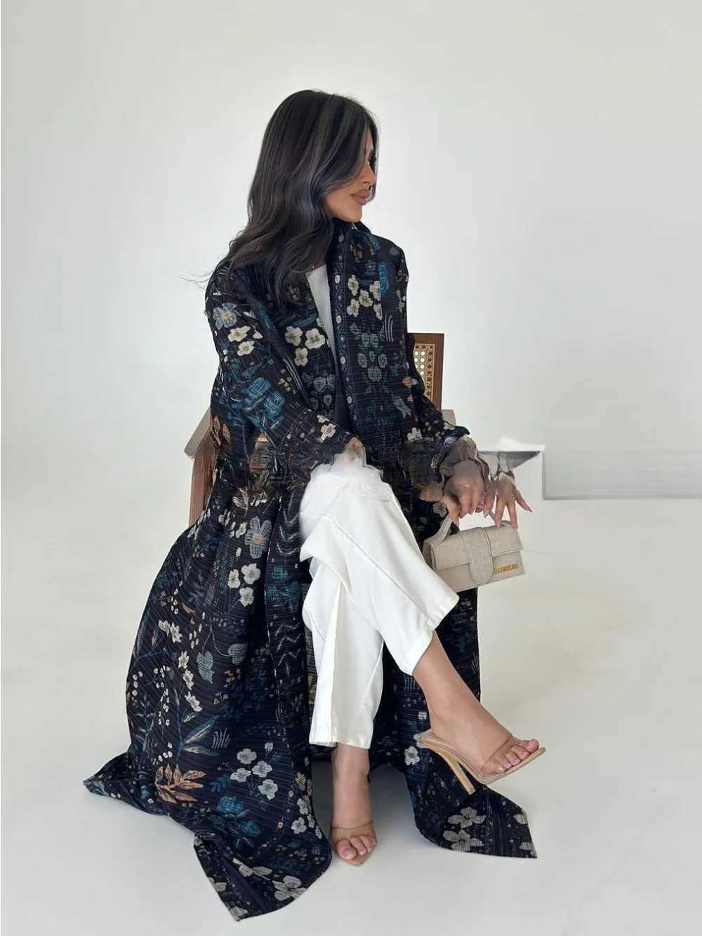 Muslim Dress Open Abaya for Women Pleated Stretch Maxi Dresses Cardigan Robe Print Morocco Dubai Kaftan Islam Vestidos Jalabiya W251016-image-1080240657