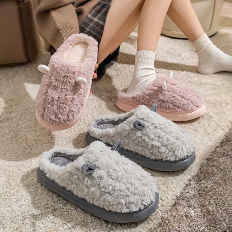 Women's Winter Warm Cute Cartoon Slippers Closed Toe Non Slip Furry House Shoes Men Indoor Bedroom Thick Sole Plus T260922X202