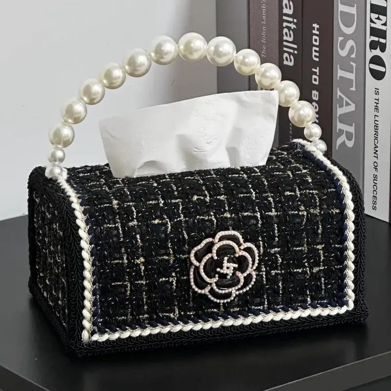 Luxury Tissue Boxes Designer European and American Style Ins style Fabric Napkin Bx Handmade Pearl Paper Box For Home Room Decorations-image-1098125974
