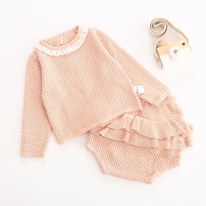 w534 Clothing Sets Spring Autumn Infant Baby Girls Knit Long Sleeve Flower Coat Braces Rompers Clothing Sets Kids Girl Suit Clothes 0-3Yrs-image-1080383557