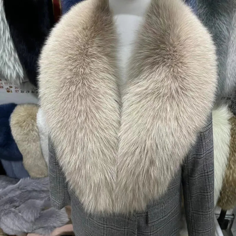 Winter Real Fox Fur Collar Woman Furry Natural Raccoon Fur Scarf Shawls Neck Warmer Wraps For Coat Fur Scarves Large Size 251011