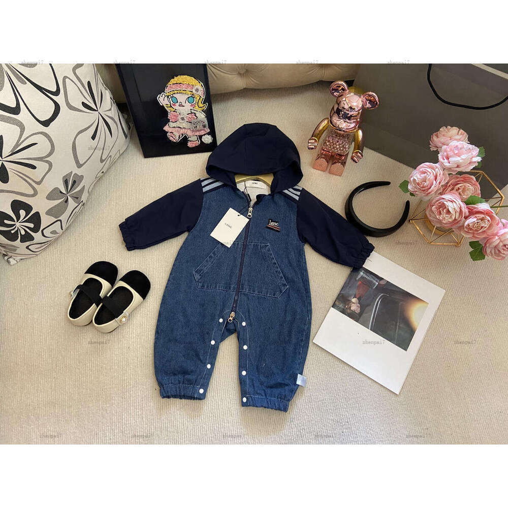 Top baby jumpsuit Denim fabric infant romper Hooded design toddler designer clothes newborn bodysuit A380X11N101-image-1080441875