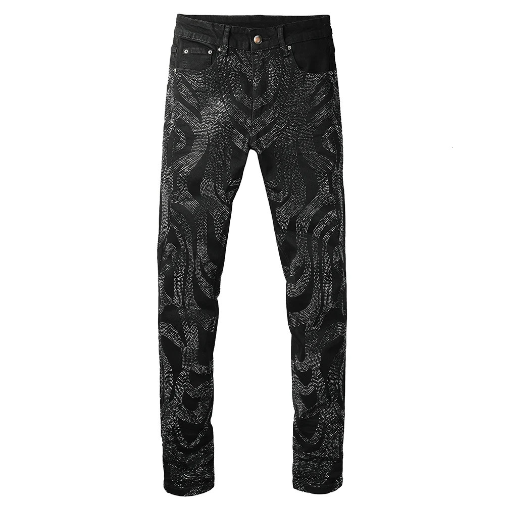 Men Crystal Denim Jeans High Quality Rhinestone Stretch Pants Streetwear Black Skinny Tapered Trousers 251015